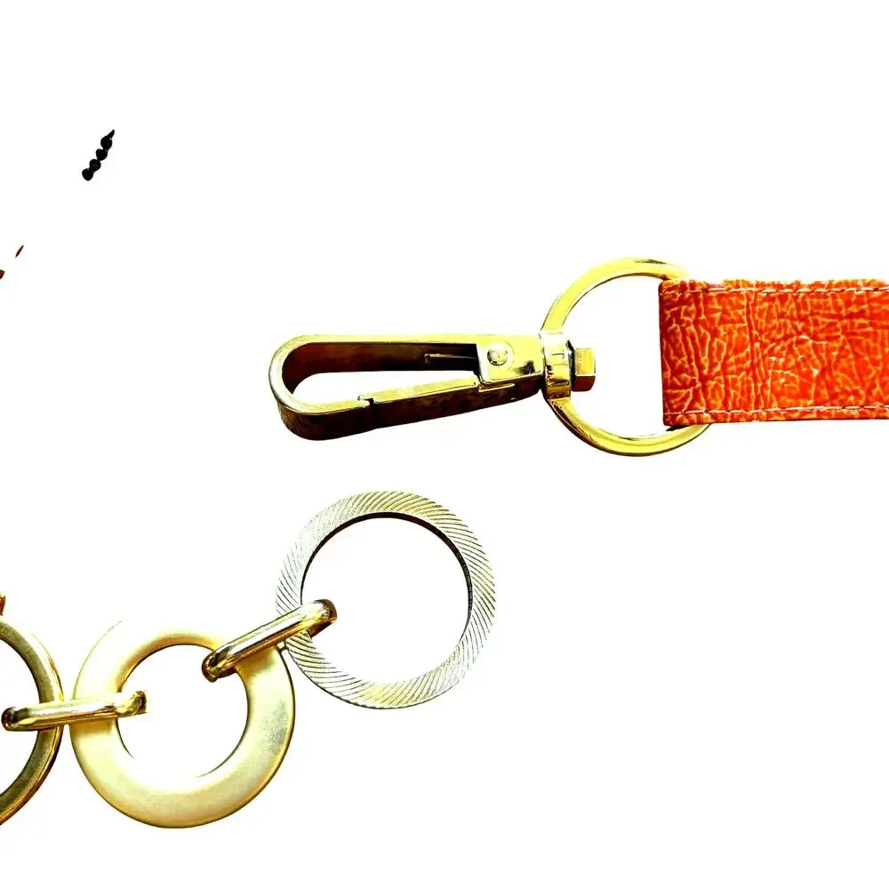 Suzi Roher NWT orange double band stretch belt chunky gold hoops chain Size XL